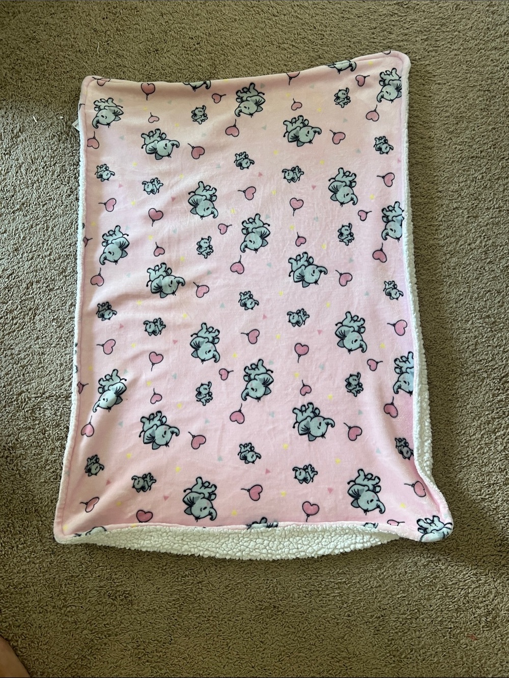 Pink Baby Blanket Elephant Hearts Print Sherpa